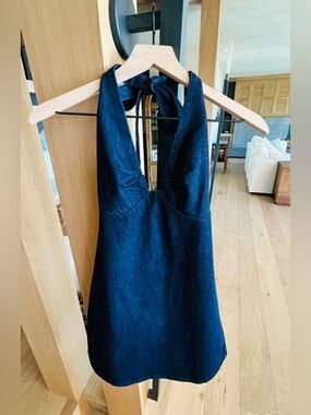 Free People NWT Indigo Zip-Back Halter Denim Dress